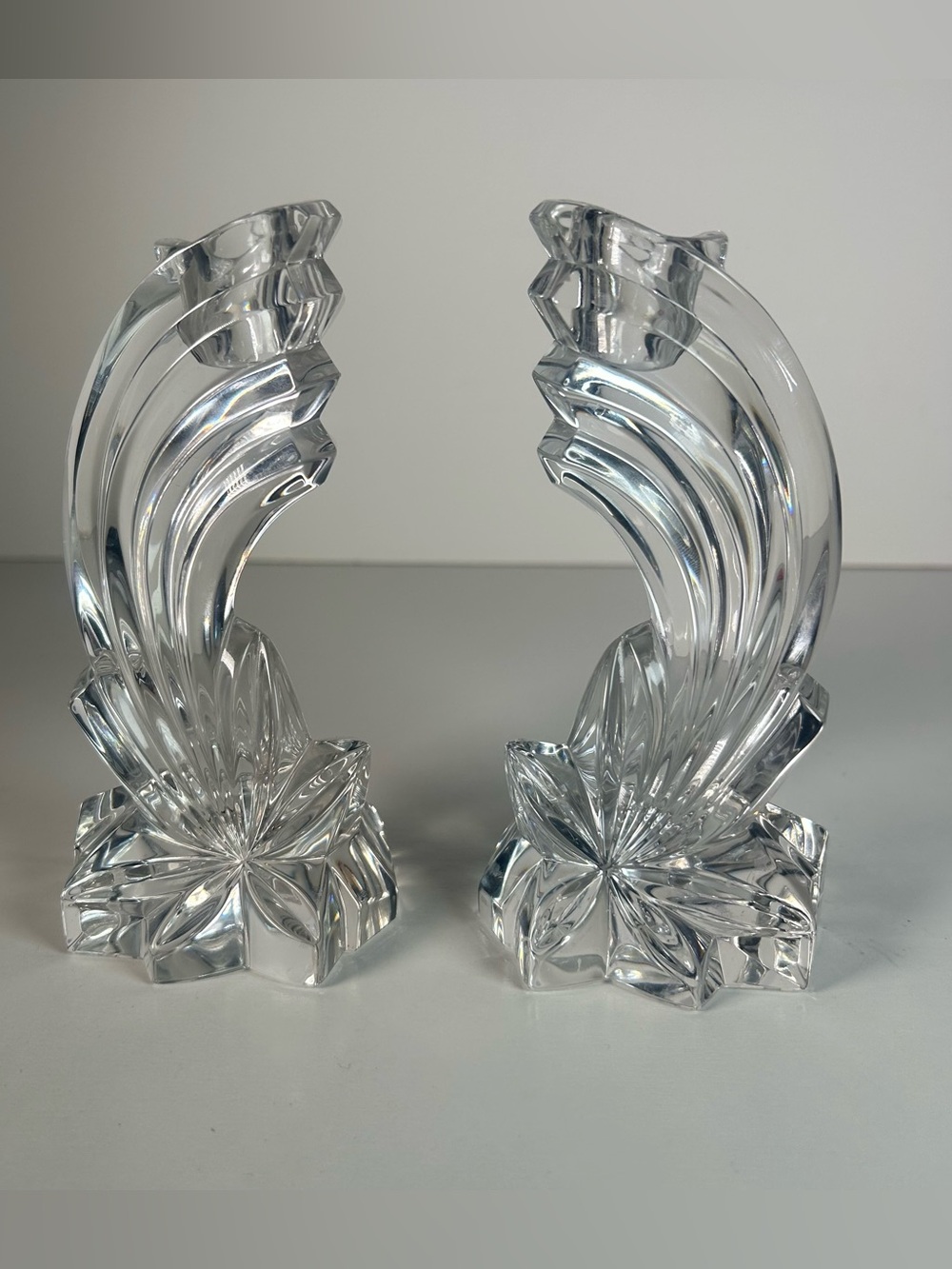 Lenox Fall Star Fine Crystal Candlestick Holders Set Of 2 Vintage Clear Elegant